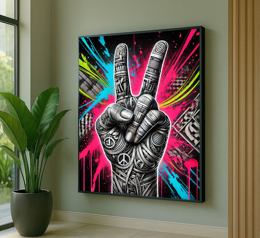 Bold Graffiti Peace Sign Explosion Canvas Wall Art