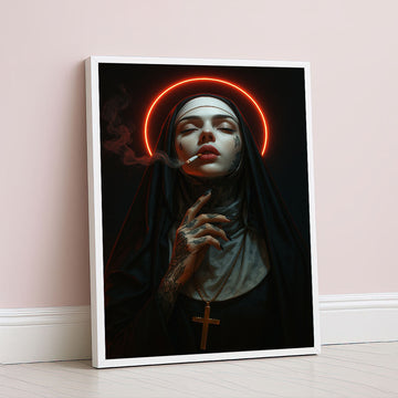 Captivating Tattooed Nun With Halo Canvas Wall Art