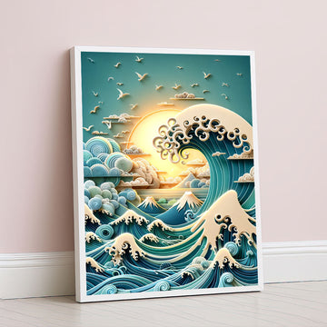 Majestic Ocean Wave And Sunburst Canvas Wall Art