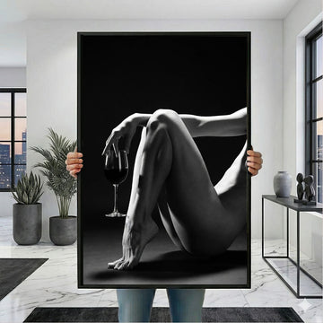 Elegant Nude Woman Holding Wine Glass Canvas Wall Art