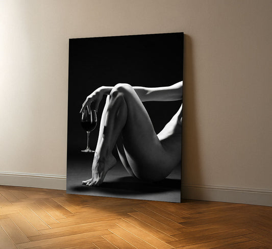 Elegant Nude Woman Holding Wine Glass Canvas Wall Art