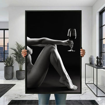 Elegant Nude Woman Holding Wine Glass Canvas Wall Art