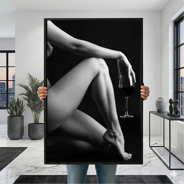 Elegant Nude Woman With Wine Glass Canvas Wall Art
