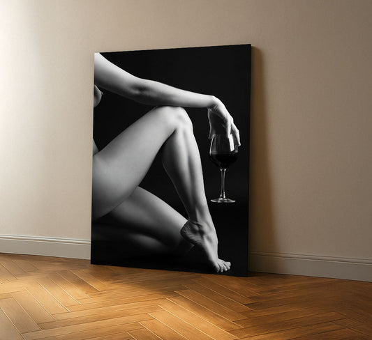 Elegant Nude Woman With Wine Glass Canvas Wall Art