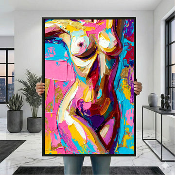 Vibrant Abstract Female Nude In Bold Colors Canvas Wall Art
