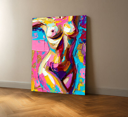 Vibrant Abstract Female Nude In Bold Colors Canvas Wall Art