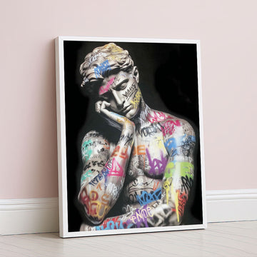 Vibrant Graffiti Covered Classical Statue Canvas Wall Art