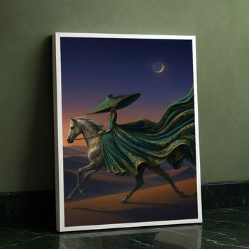 Mystical Woman In Green Gown On Horse Canvas Wall Art