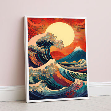 Dramatic Ocean Waves And Fiery Sunset Canvas Wall Art