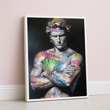 Striking Graffiti-covered Statue Canvas Wall Art