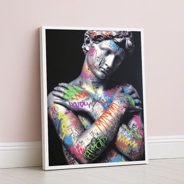Vibrant Graffiti-covered Classical Statue Canvas Wall Art