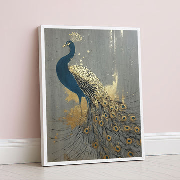 Majestic Blue And Gold Peacock Canvas Wall Art