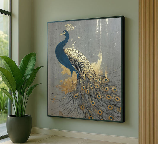 Majestic Blue And Gold Peacock Canvas Wall Art