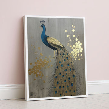 Majestic Peacock With Golden Plumage Canvas Wall Art
