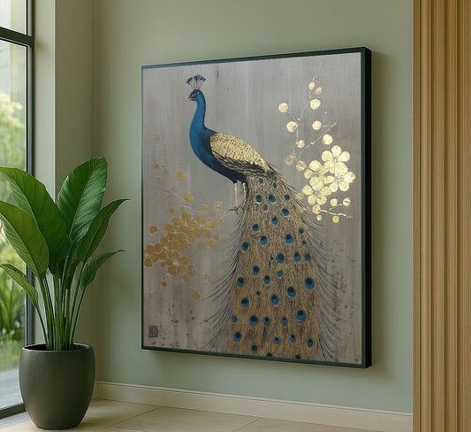 Majestic Peacock With Golden Plumage Canvas Wall Art