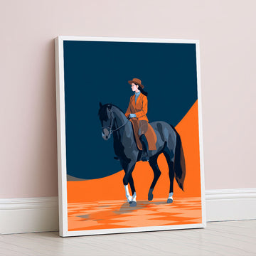 Elegant Woman Riding Black Horse Canvas Wall Art