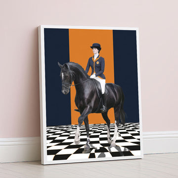 Majestic Equestrian Rider On Black Horse Canvas Wall Art