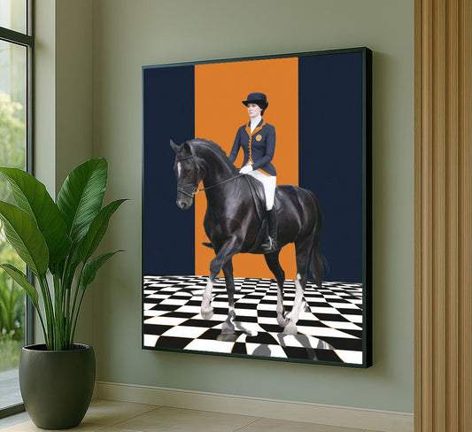 Majestic Equestrian Rider On Black Horse Canvas Wall Art