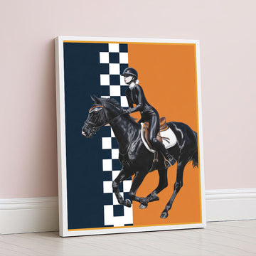 Dynamic Equestrian Rider On Black Horse Canvas Wall Art