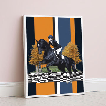 Dramatic Equestrian Rider On Black Horse Canvas Wall Art