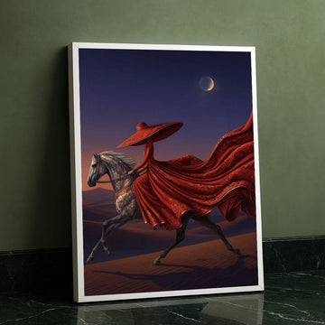 Majestic Woman In Flowing Red Dress On Horse Canvas Wall Art