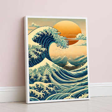 Dramatic Ocean Waves And Sunset Canvas Wall Art