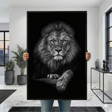 Majestic Lion Portrait Canvas Wall Art | Bold Monochrome Living Room Decor | Statement Piece