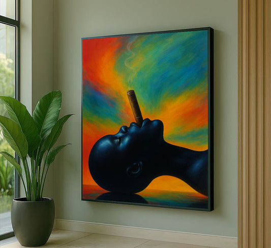 Vibrant Black Woman With Cigar And Colorful Smoke Canvas Wall Art