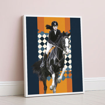 Dynamic Equestrian Woman On Black Horse Canvas Wall Art