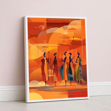 Vibrant African Women In Sunset Silhouette Canvas Wall Art