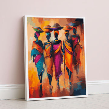 Vibrant African Women With Colorful Drapes Canvas Wall Art