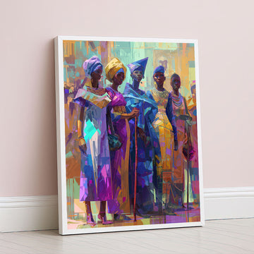 Vibrant African Women In Colorful Attire Canvas Wall Art