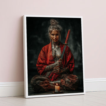 Enchanting Samurai Woman With Tattoos Canvas Wall Art