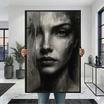 Striking Monochrome Woman Portrait Canvas Wall Art Print | Modern Living Room Decor | Statement Piece