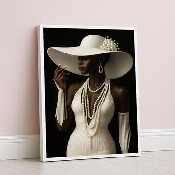 Elegant Black Woman In Pearl Fashion Canvas Wall Art