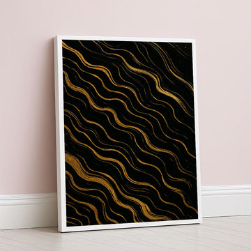Dramatic Black And Gold Wavy Lines Canvas Wall Art