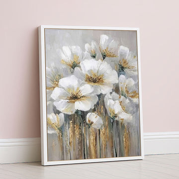 Elegant White And Gold Floral Bouquet Canvas Wall Art