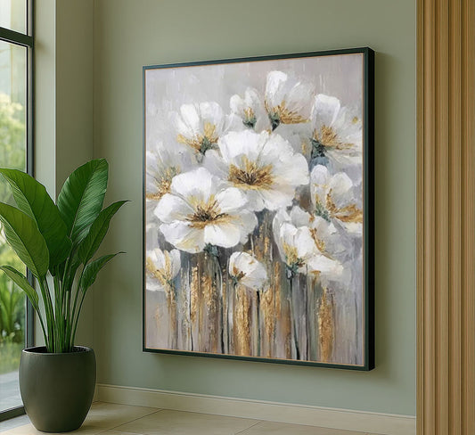 Elegant White And Gold Floral Bouquet Canvas Wall Art