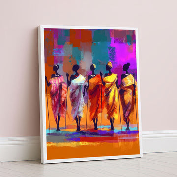 Vibrant African Women In Colorful Dresses Canvas Wall Art