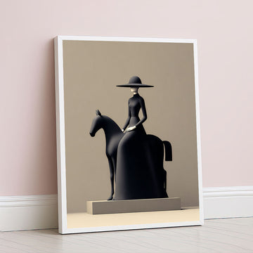 Elegant Woman In Black Hat On Horse Canvas Wall Art