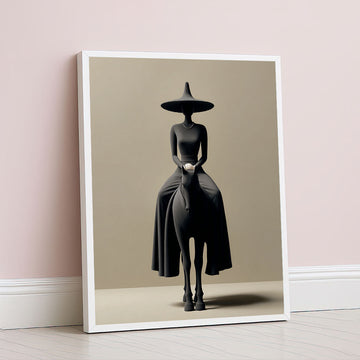 Mystical Woman In Black Hat On Horse Canvas Wall Art