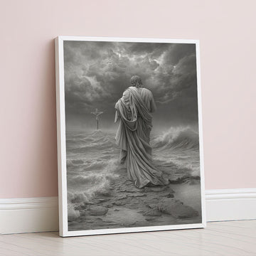 Mystical Jesus Walking On Stormy Seas Canvas Wall Art
