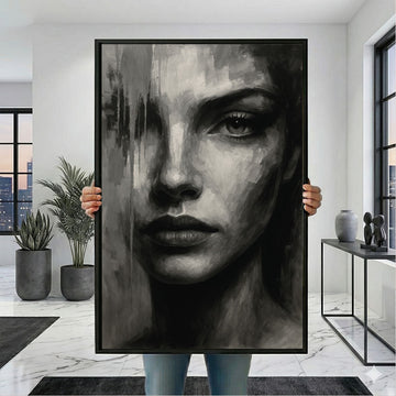 Monochrome Female Portrait Canvas Wall Art Print | Modern Living Room Decor | Statement Piece