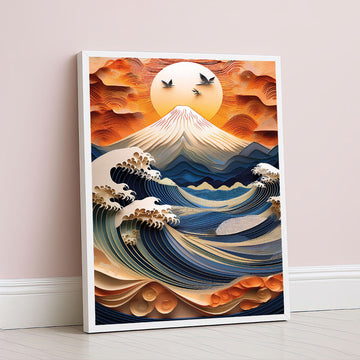 Dramatic Ocean Waves And Sunset Mountain Canvas Wall Art