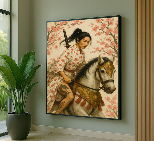 Enchanting Samurai Woman With Tattoos Canvas Wall Art