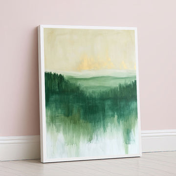 Mist-covered Forest Horizon Canvas Wall Art In Green Hues
