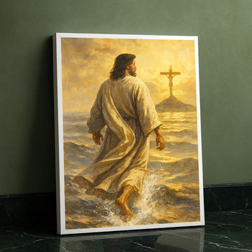 Mystical Jesus Walking Toward Cross Canvas Wall Art