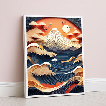 Dramatic Ocean Waves And Mountain Sunset Canvas Wall Art