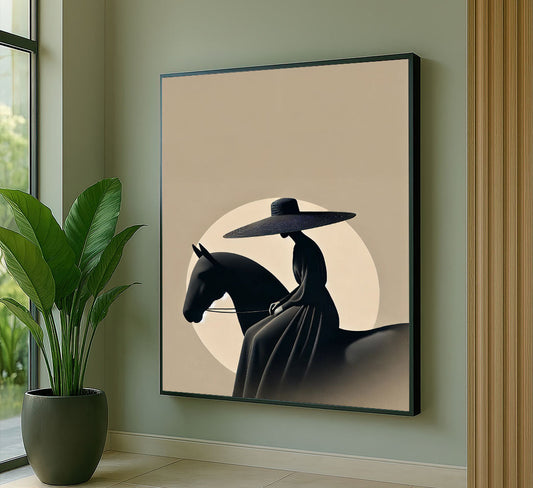 Elegant Woman On Horse In Shadow Canvas Wall Art