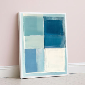 Piet Mondrian Style Blue Geometric Canvas Wall Art